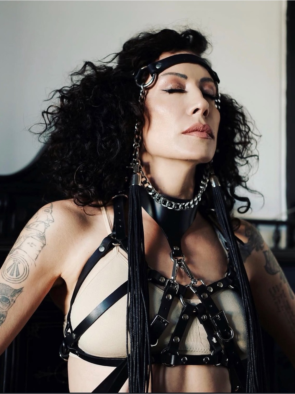 NWT Custom Black Leather &  Chain Headpiece